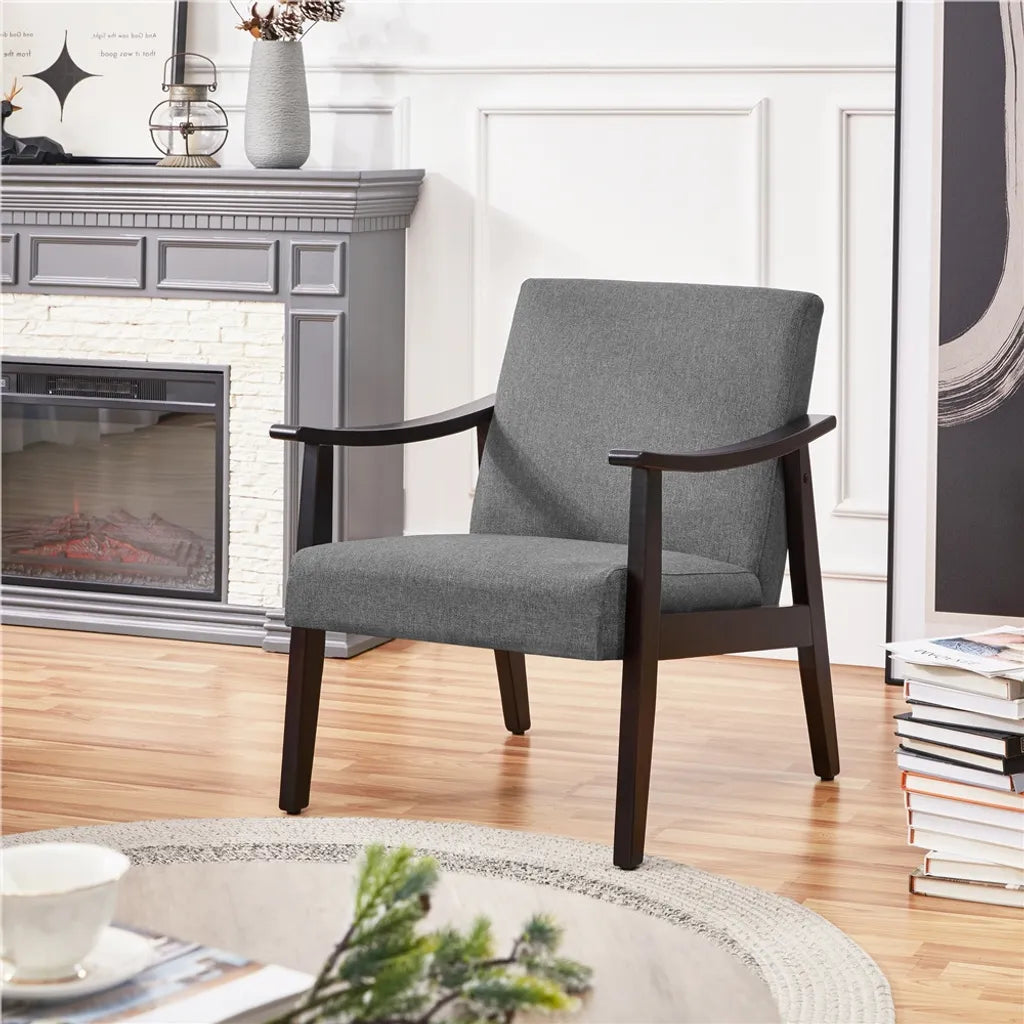 Yaheetech Retro Fauteuil - Houten Armleuningen - Gepolsterd - 136 kg - Donkergrijs