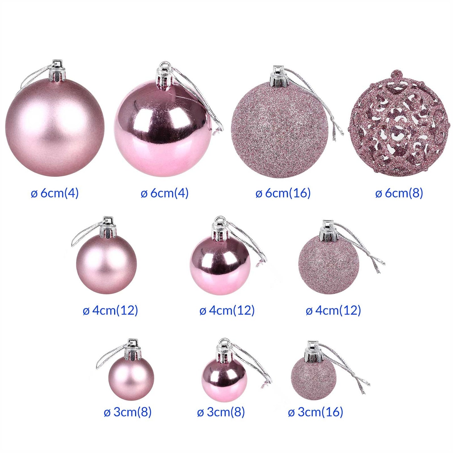 Casaria Kerstballen 100 er Set - Kunststof Mat Glanzend Ø 3 4 6 cm Roze