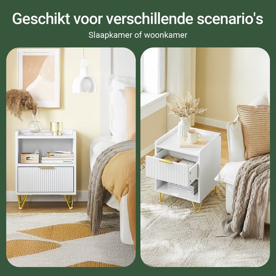 SoBuy Nachtkastje, nachtkastje met lade en plank, moderne bijzettafel voor slaapkamer en woonkamer, wit, 40 x 40 x 51 cm (b x d x h) FBT169-W