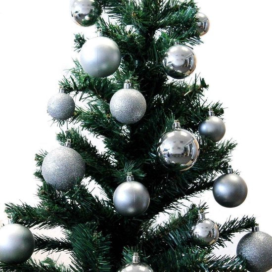 Christmas Gifts Kerstballen Set Zilver - 70 Stuks Kunststof Kerstballen - Incl. Kerstballen Opbergbox - Ø4/5/6 cm