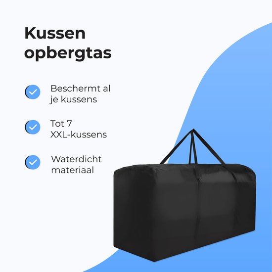 Kussentas voor Tuinkussens XXL - Tuinmeubelhoes - Opberghoes Tuinmeubels - Waterdichte Beschermhoes - Hoezen voor Tuinmeubelen - UV-bescherming - Weerbestendig - Zwart