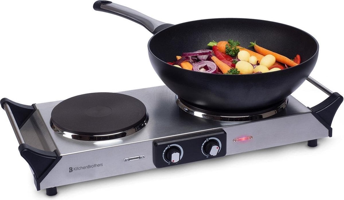 KitchenBrothers Elektrische Kookplaat - 2 Pits - 2500W - RVS