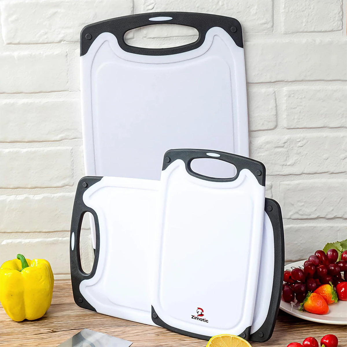 Zimatic Snijplankenset 3-Delig - Wit/Zwart - BPA-Vrij, Antislip Handvat