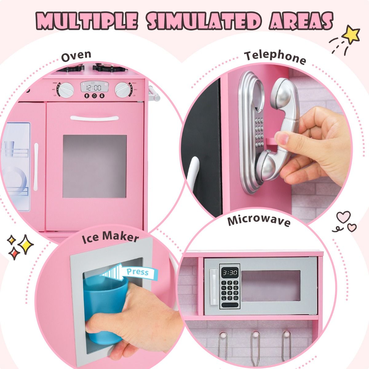 Coast Kinderkeuken - complete speelkeuken met accessoires - magnetron, ijsmachine, vaatwasser en oven - roze
