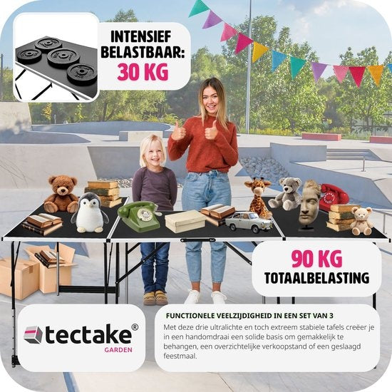 TecTake Klaptafel – Aluminium Frame, 4 Hoogtestanden – 300 x 60 cm – Zilver