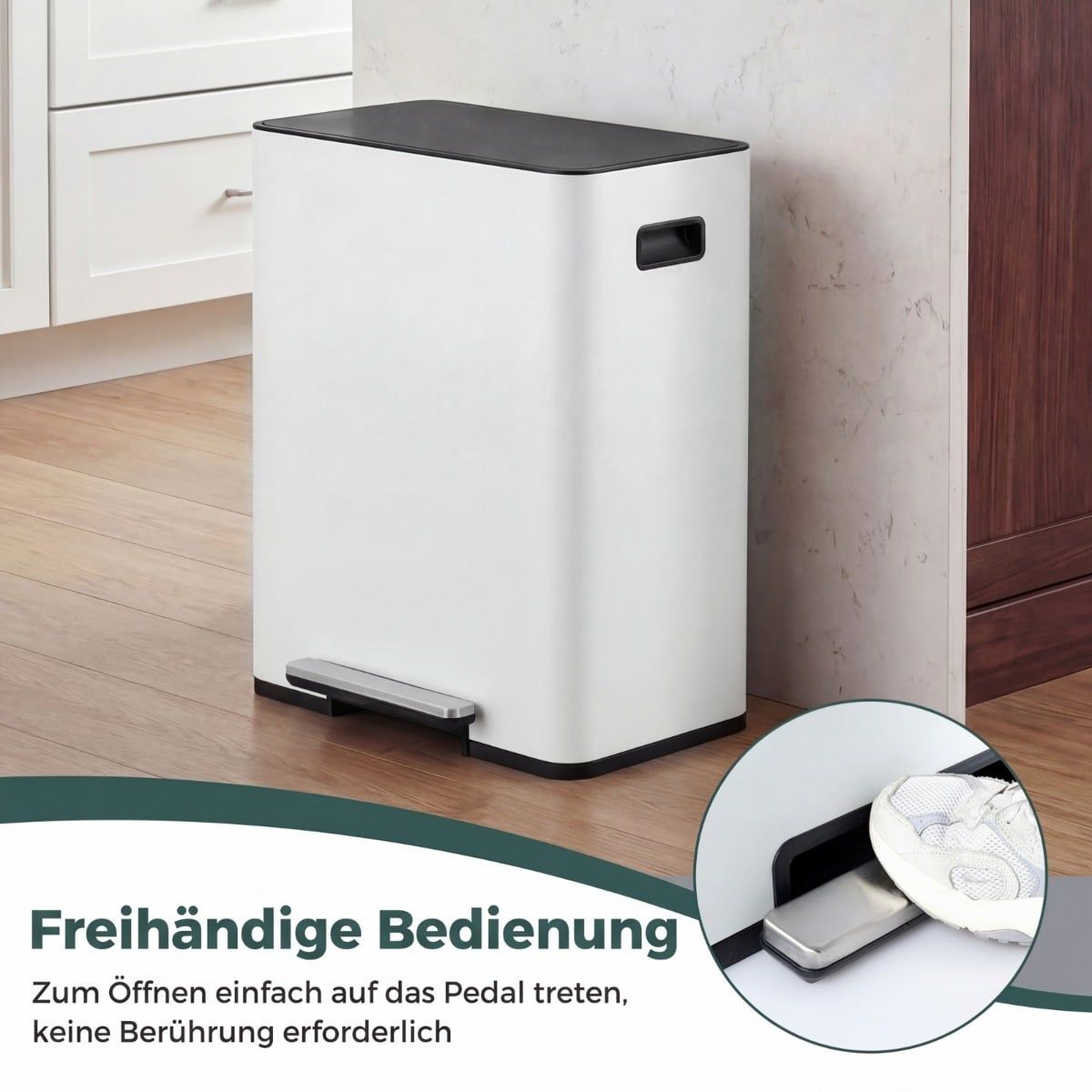 Coast Prullenbak met pedaal - 2 vakken - softclose deksel - 60 liter - wit