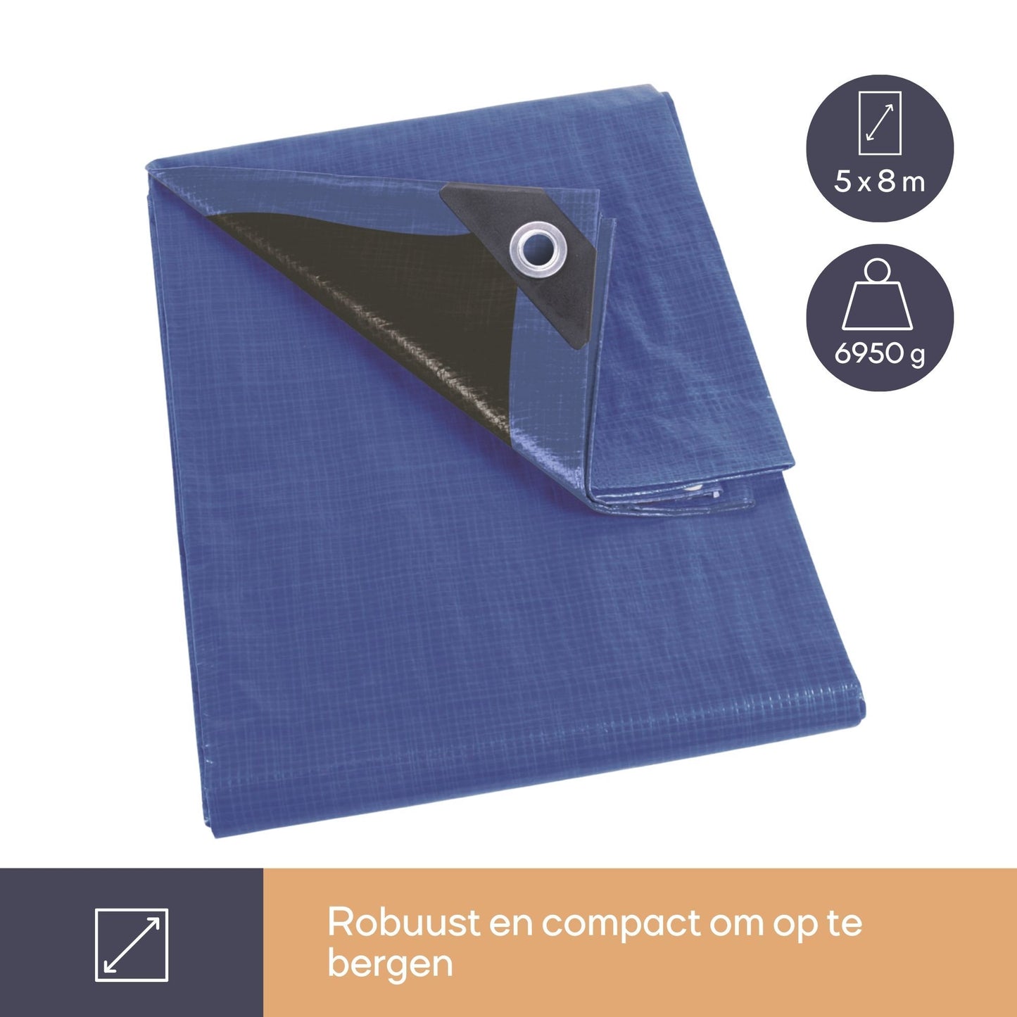 Perel Dekzeil - Blauw/Zwart - Ultrasterk - 5 X 8 M