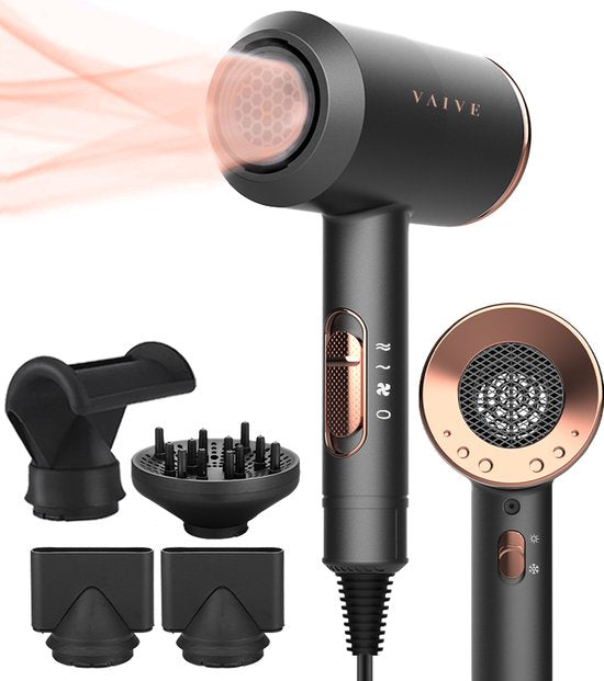 VAIVE Ionische Föhn met Diffuser - Haardroger 2000 Watt - Haarfohn met Coolshot - 3 standen