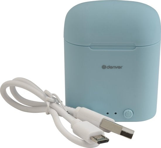 Denver TWE-46 - Earbuds - Wireless - Draadloos Oordopjes - Bluetooth - met oplaad case - handsfree - sporten - headset - In-ear - Bluetooth 5.0 - Licht blauw