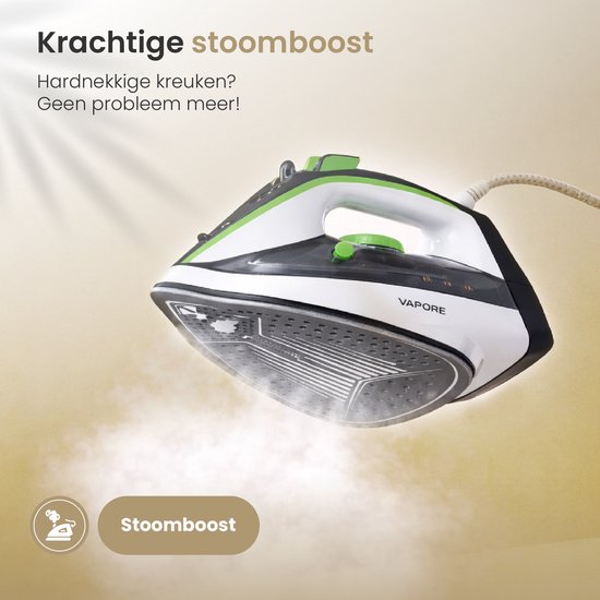 Vapore Stoomstrijkijzer – Voorzien Van Keramische Zoolplaat En Zelfreinigend Systeem En Anti-druppelfunctie – Voor Kleding En Textiel – Blauw Kunststof En Keramiek – Vierentwintighonderd Watt