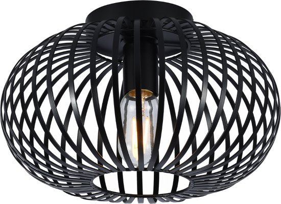 SensaHome 78174BK plafondlamp zwart - industriële metalen plafonnière - retro wire kooi design - 30 x 30 x 17 cm - 1x E27 40W - exclusief lichtbron**