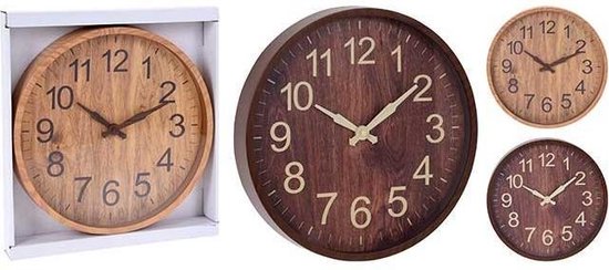 Wandklok - Keukenklok - Ronde Klok - Houtlook - 30cm - Donkerbruin