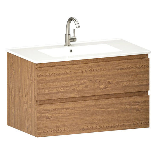 Mirlux Badkamermeubel Luma 80 cm - Warm Eiken - Witte Wastafel