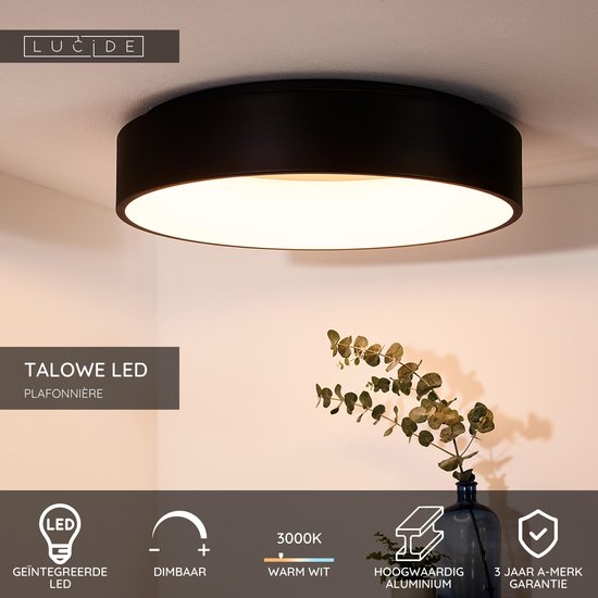Lucide TALOWE LED - Plafonnière (Plafondlamp) - Ø 60 cm - LED Dimbaar - 1x42W 3000K - Zwart