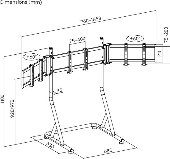 VDD - Monitor standaard - Monitorstandaard - Monitor standaard 3 monitoren - Monitor beugel - Monitor statief