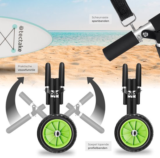 tectake® Opvouwbare Transportkar voor Surfplank - Ruimte voor 1 Board - Trolley voor Opblaasbaar SUP Board - Karretje voor Opblaasbare Kano of Kajak - Buggy voor Stand-up Paddle of Surfboard