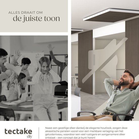 tectake® Akoestische Panelen - Set van 4 - Akoestisch Wandpaneel - 60 x 120 cm - 2,88 m² - Wandpanelen met Aanpasbare Grootte - Lattenwand van MDF en Houtfineer - Geluidsisolatie - Stijlvolle Wanddecoratie - Eenvoudige Montage - Eiken Grijs