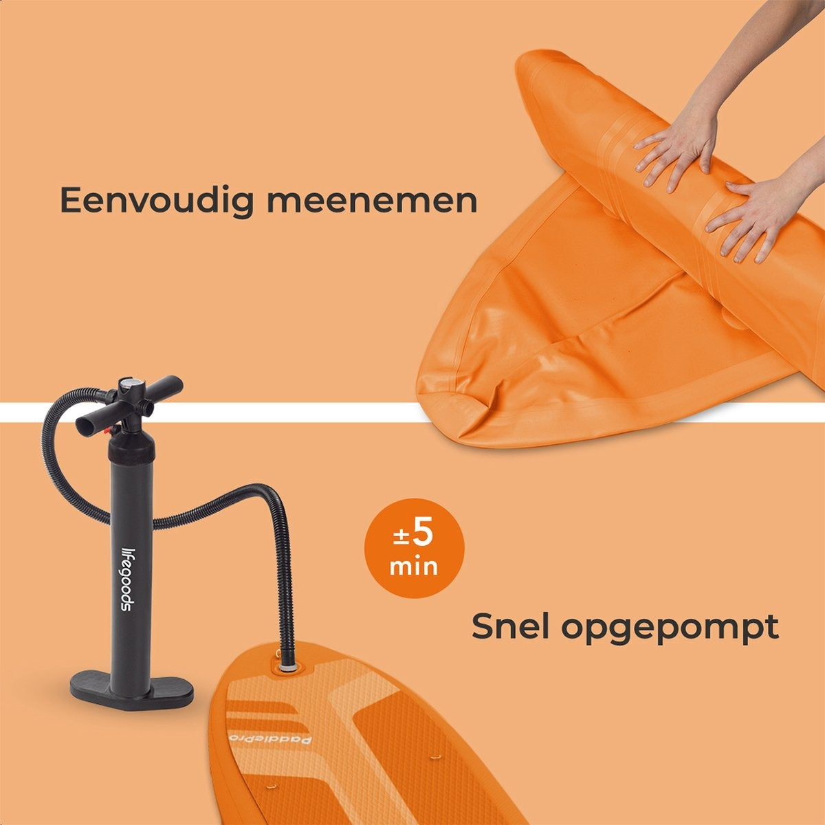 LifeGoods SUP Board - Luxe Set - met Zitje - Opblaasbaar Paddle Board - Max. 135KG - 320x81cm - Oranje