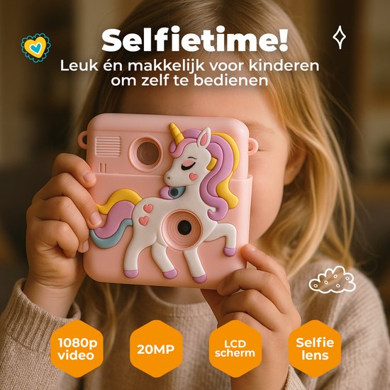 Denver Kindercamera Full HD met Printer - Selfie Camera - 20MP - Digitale Camera Kinderen - Foto - Video - Spelletjes - KPC1363 Roze