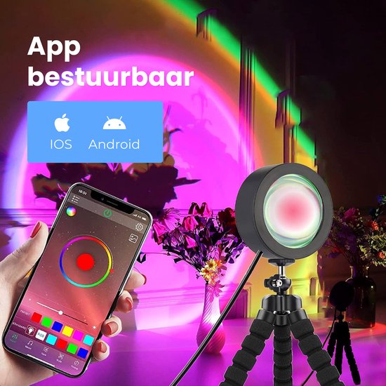 Sunset Lamp - incl app en afstandbediening - Tiktok Projectielamp - Sfeer Projector - Verlichting - 16 kleuren - Luft