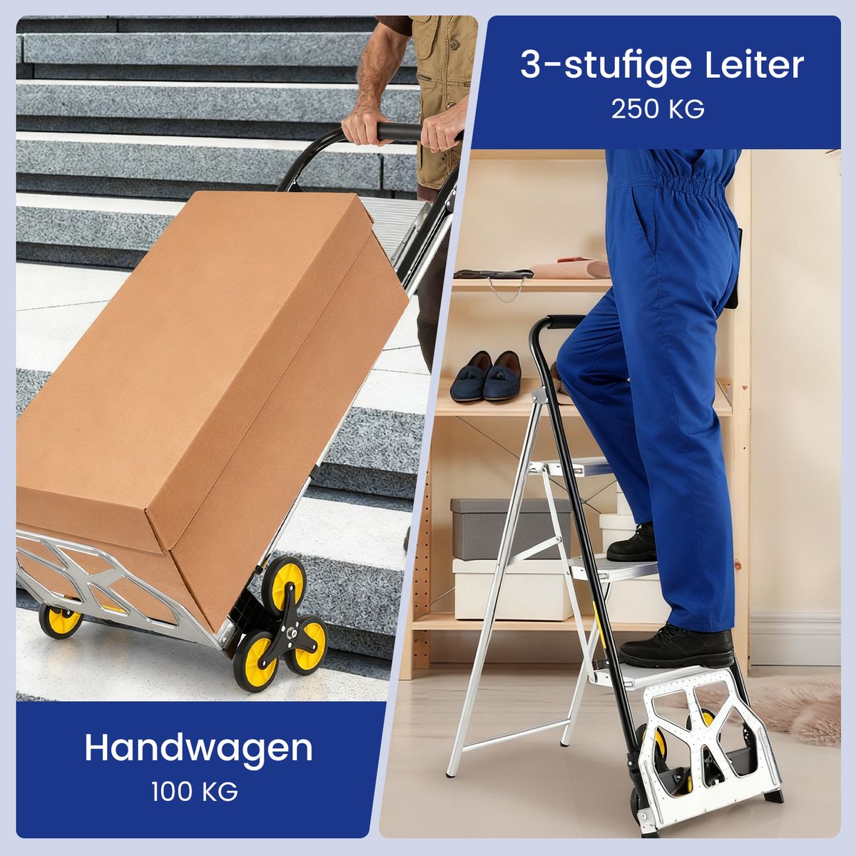 Coast Opvouwbare 2-in-1 Transportkar en Drie-treden Trap - aluminium - zware belasting - zilver/zwart