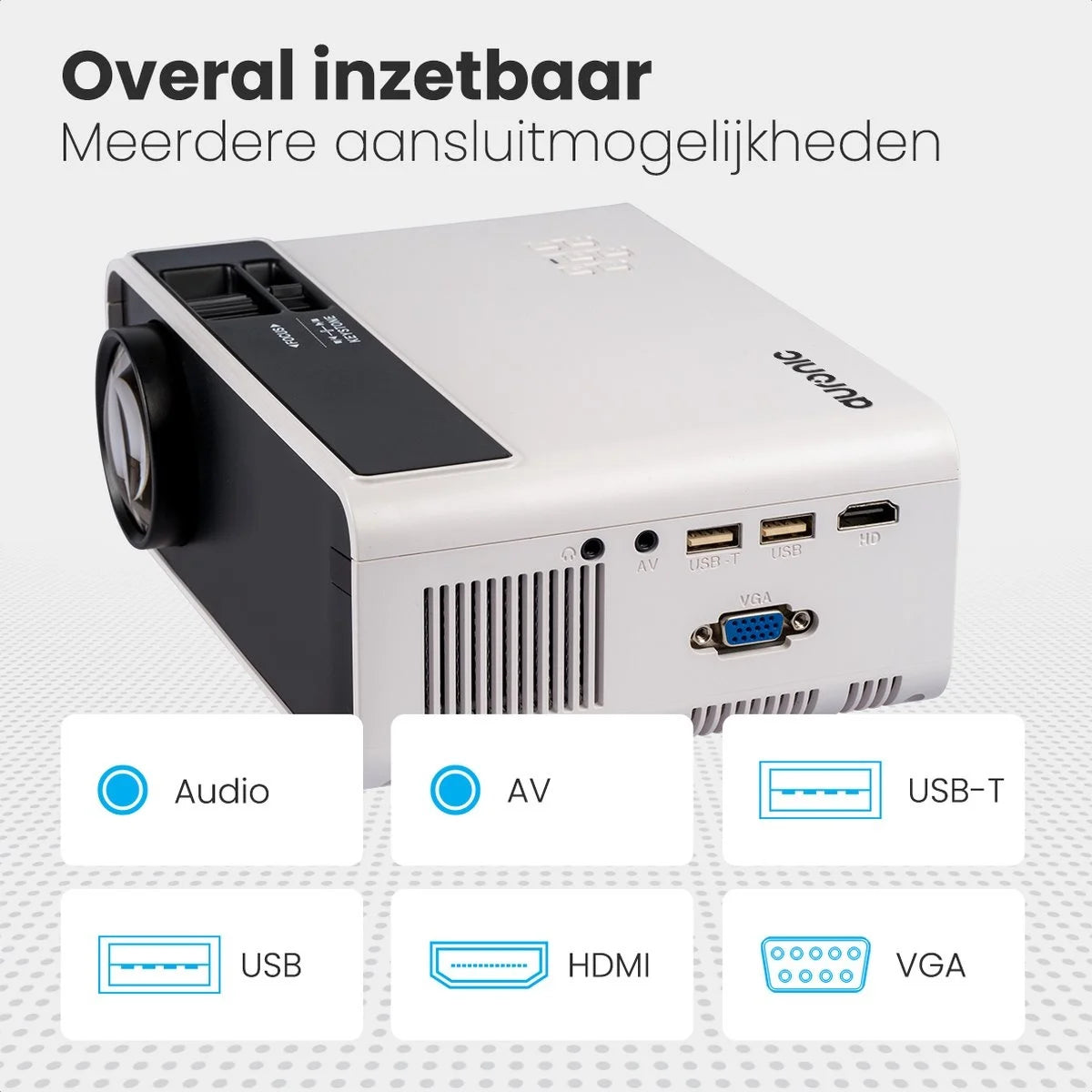 Auronic Mini Beamer - 4500 Lumen - WiFi - 200 inch Projector - HD Ready - HDMI-kabel, Afstandsbediening en Draagtas - Wit
