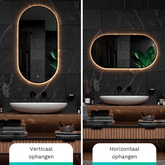 Mirlux Badkamerspiegel - LED Verlichting - Verwarming – Wandspiegel Ovaal – Zwart Frame - 120x60CM