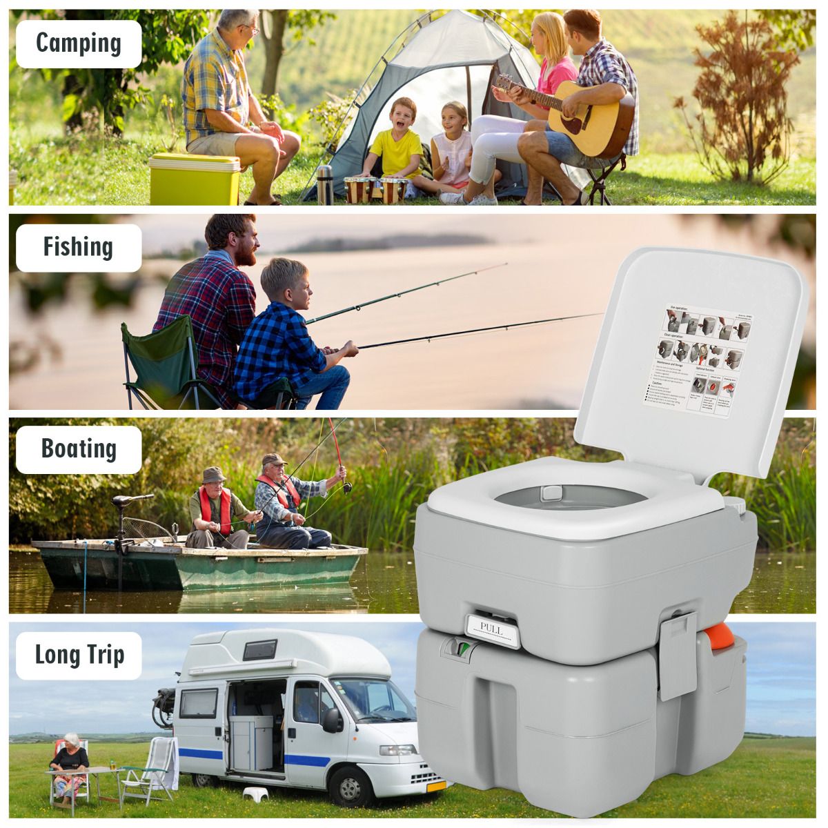 Coast Draagbaar Campingtoilet - Gescheiden tanks - 10L schoonwater, 20L afval - Grijs