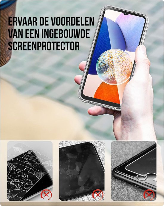Podec 2-in-1 Hoesje met screenprotector geschikt voor Samsung Galaxy A14 Doorzichtig Telefoonhoesje - Anti-Shock Case Cover