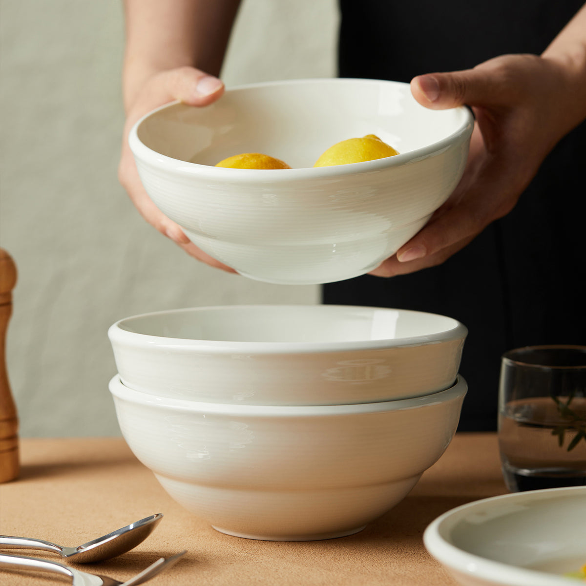 Jiwoo ZEN Soepkommen Set van 6 - 20 cm (8 inch) - Wit