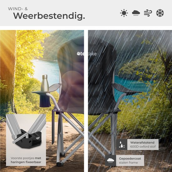 tectake® Campingstoel - Kampeerstoel - Opvouwbare stoel - Inclusief bekerhouder, opbergvak en draagtas - Luxe outdoorstoel - Glampingstoel