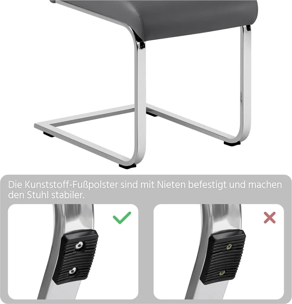 Yaheetech Eetkamerstoelen Set van 2 - Donkergrijs - PU Lederen Freischwinger met Metalen Frame