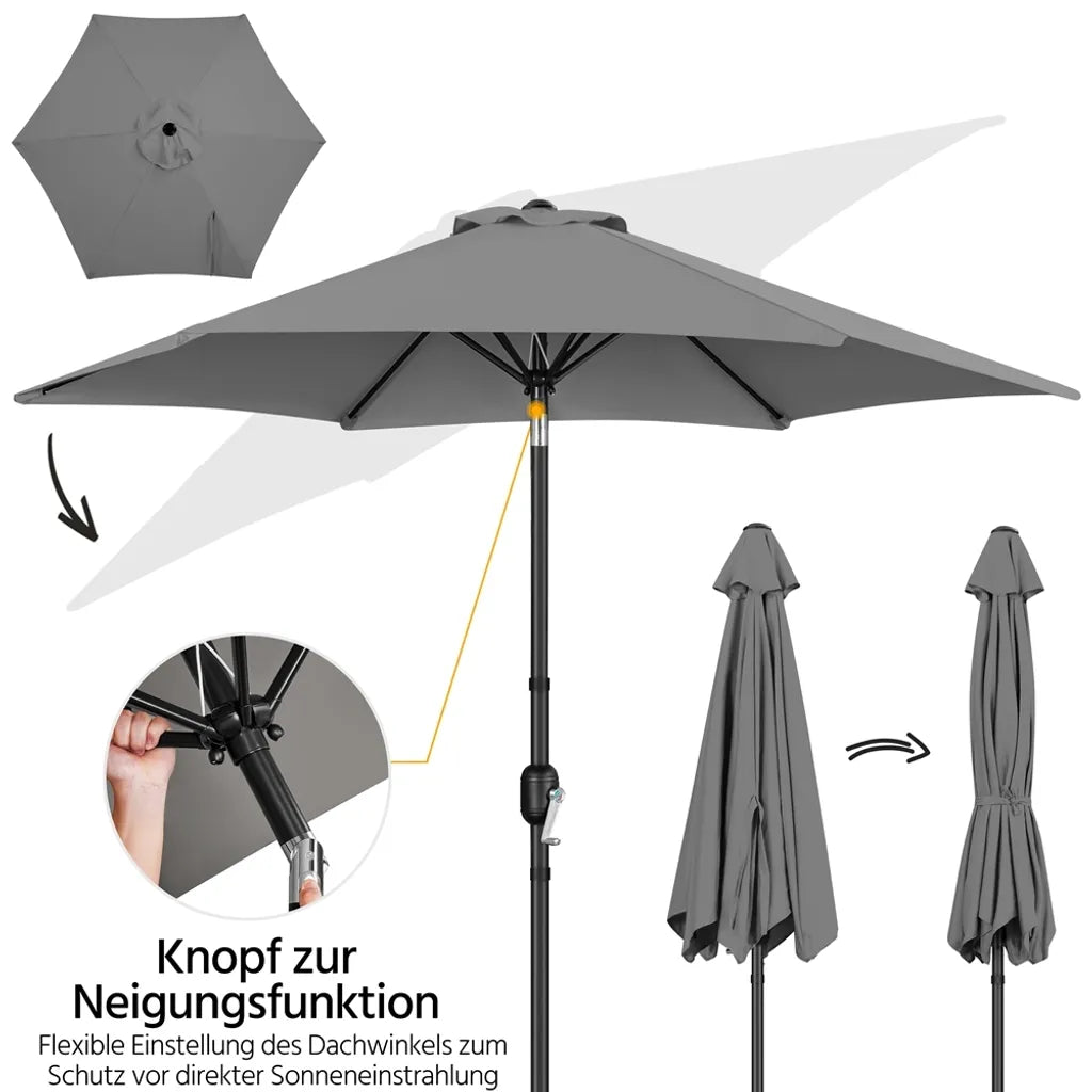 Yaheetech Tuinparasol met Kantelfunctie en Slinger - Grijs - Ø 269 x 241 cm