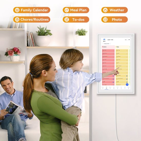 TABWEE P15 15,6" Digitale fotolijst Met Touchscreen – 1080P Full HD Slimme Gezinsplanner-Digitale Fotolijst & Takenlijst, Interactief Haarddisplay – Wand- en Bureaumontage Voor Naadloze Planning