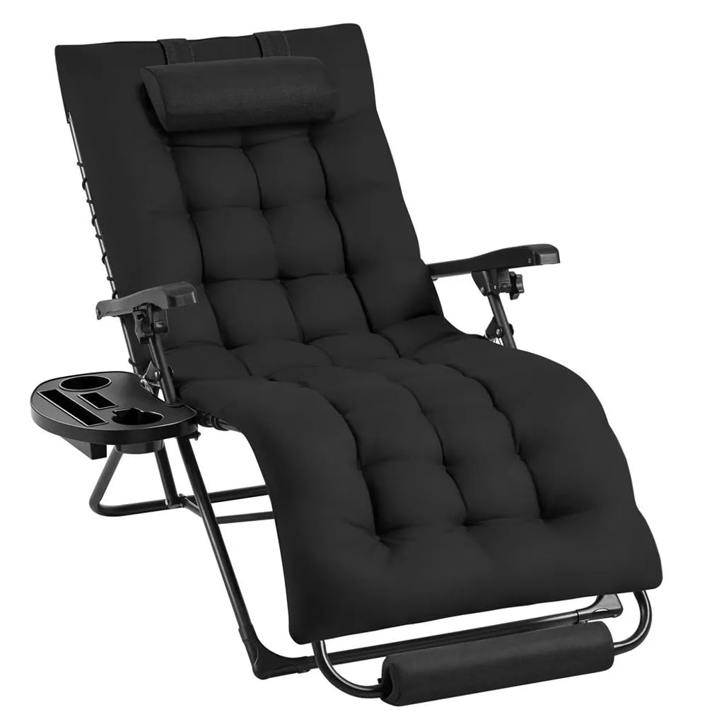 Yaheetech Zero Gravity Ligstoel 166,5 x 74,5 cm - Verstelbaar - Opvouwbaar - Hoofdkussen - Bekerhouder - Zwart