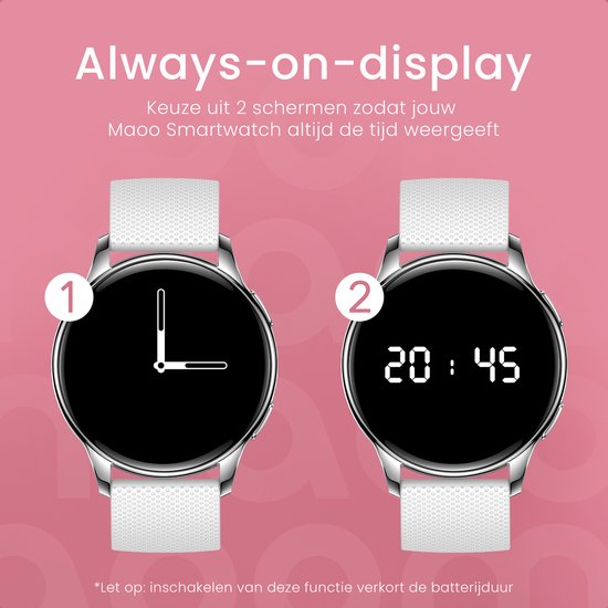 Maoo Ventura AMOLED Smartwatch Dames – RVS & 4x Siliconen Bandjes – Stappenteller, Hartslagmeter, Slaapmonitor, Multisport, Notificaties, Bellen, GPS, Android & iOS – Zilver & Wit