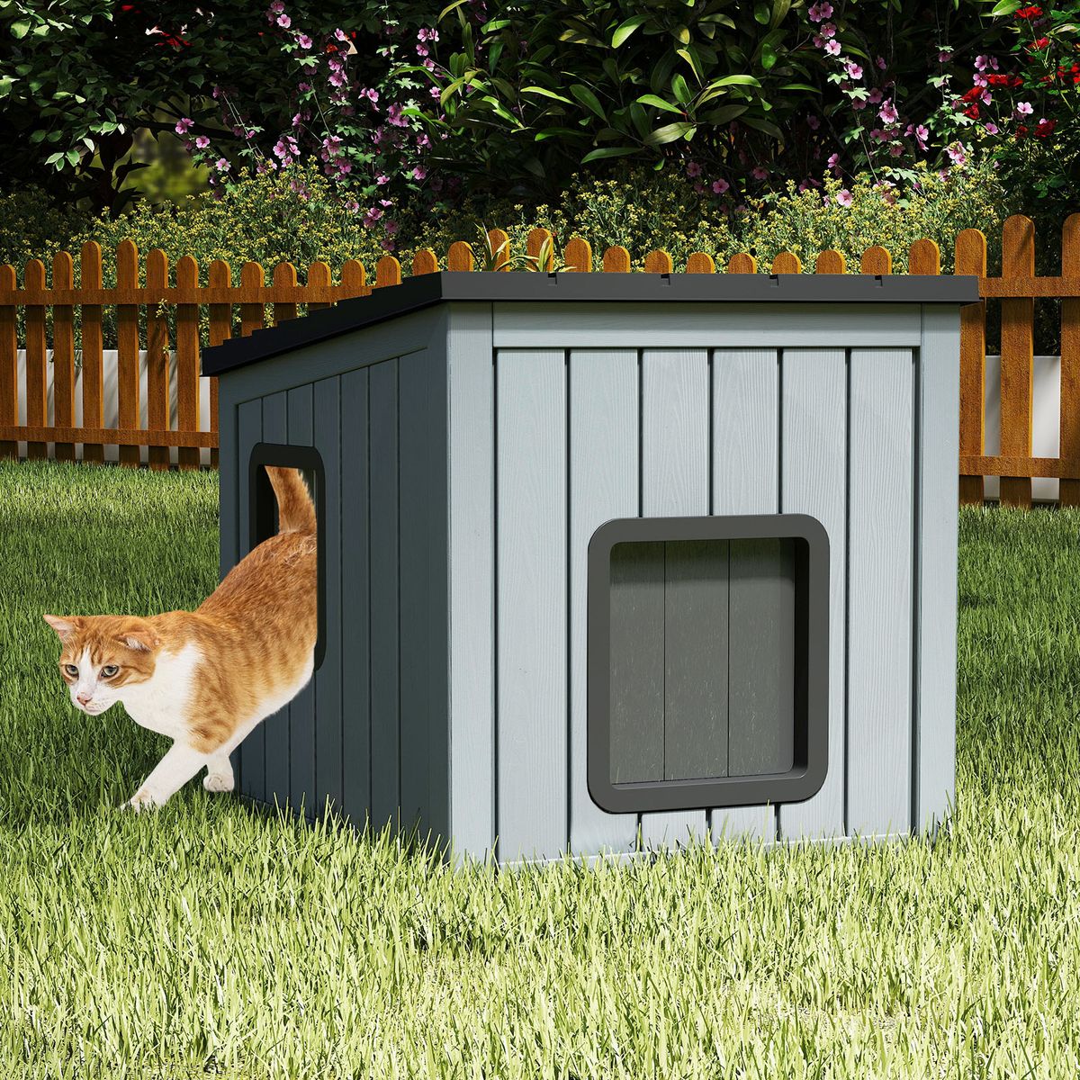 Coast Kunststof kattenhuis - weerbestendig - dubbele PVC-deuren - grijs - 62,5 x 54 x 56,5 cm