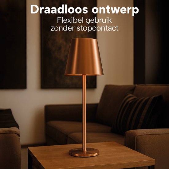 Draadloze Tafellamp - Draadloos en USB-C-Oplaadbaar – 3 LED Lichtkleuren – Binnen en Buiten – Set van 2 Stuks - Brons - BREND BR-2247