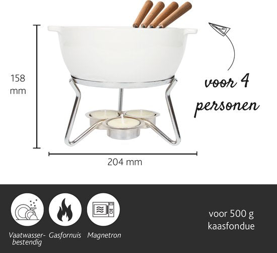 Boska Kaasfondueset Party - Magnetron bestendig - Keramiek - Wit - 750 ml