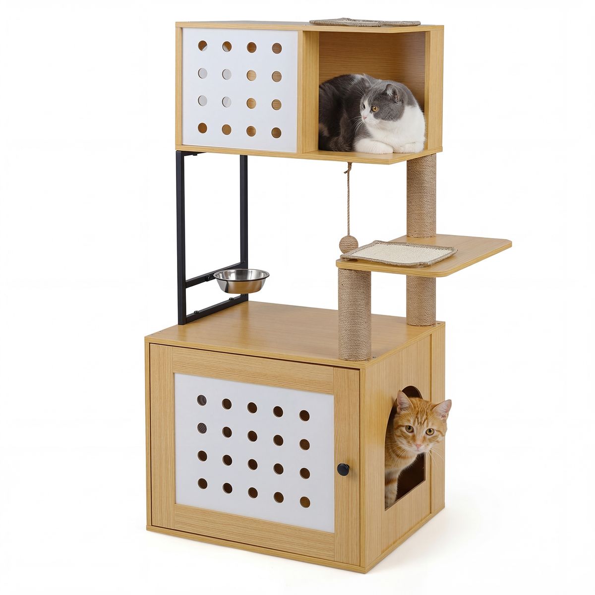 Coast Krabpaal met kattenbakmeubel - kattenboom met meerdere verdiepingen - naturel - 117,5 cm