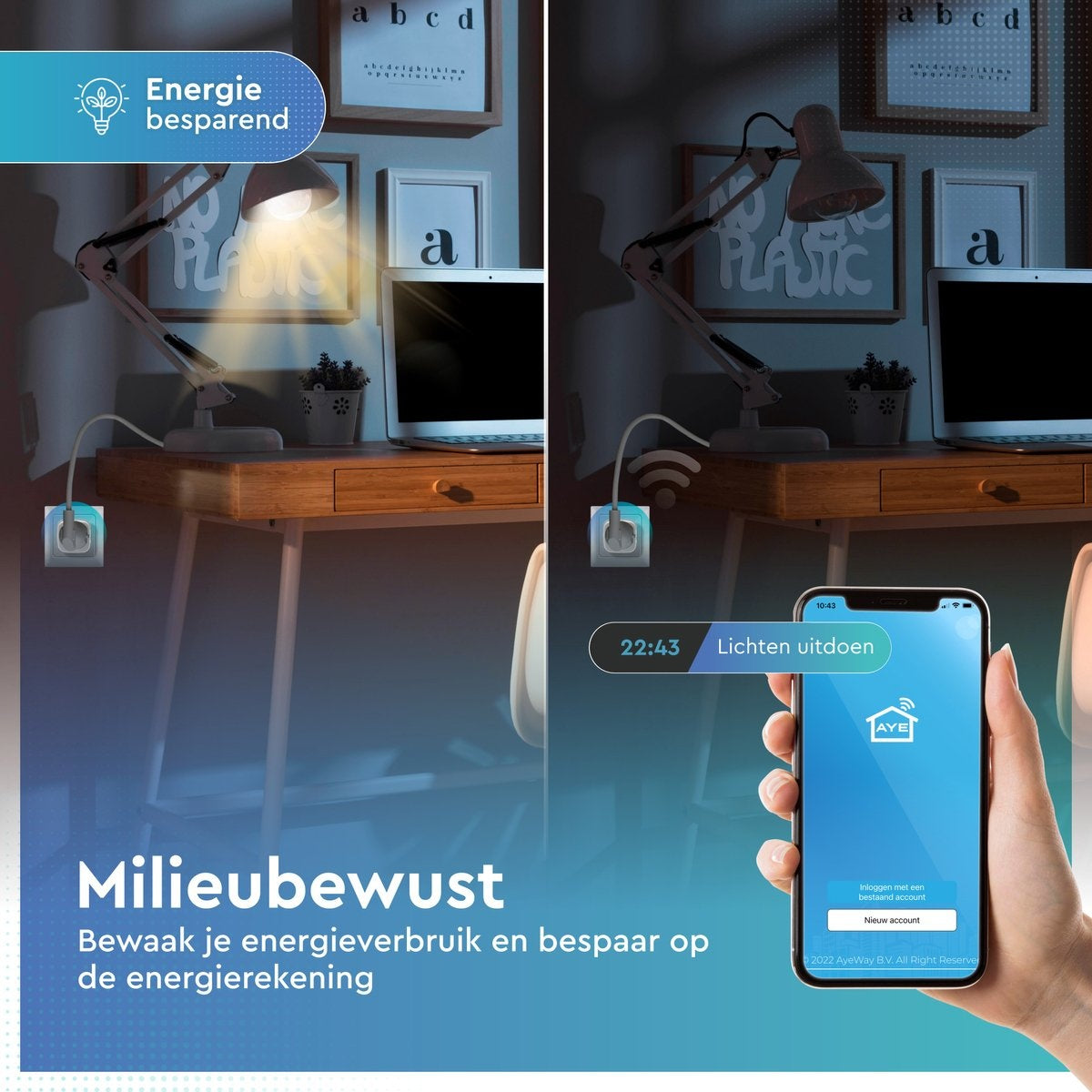 AyeWay Slimme Stekker met Energiemeter - Smart Plug - WiFi Stopcontact - Werkt met Google Home & Alexa - iOS & Android - 1 Stuk