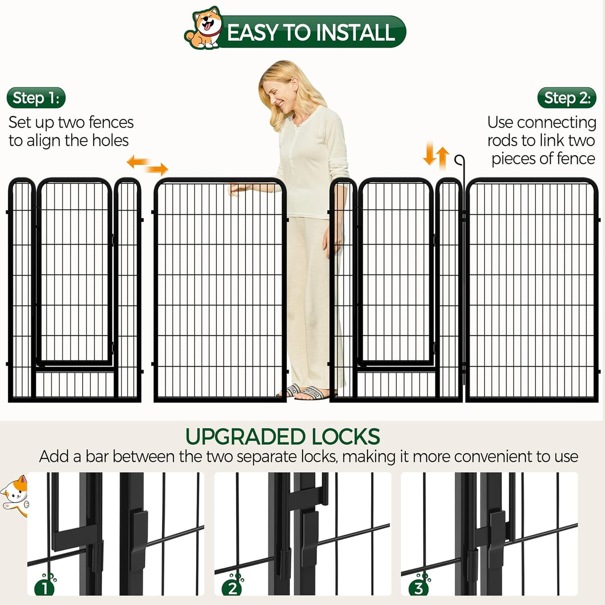 Yaheetech hondenren met deur - 8 panelen - 71 x 120 cm per paneel - Zwart