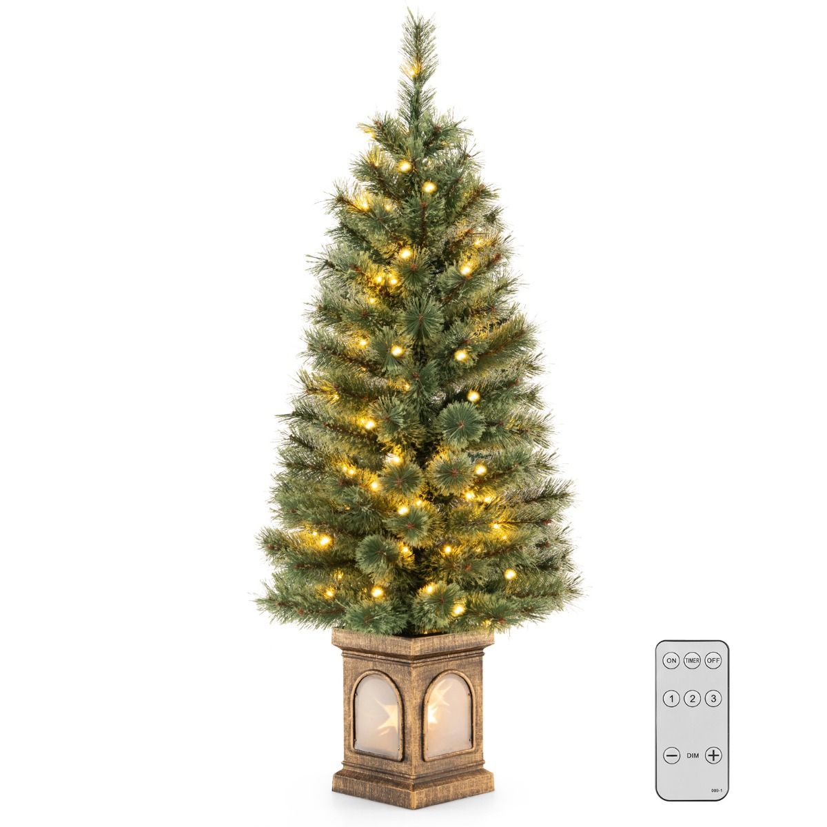Coast Kunstkerstboom 120 cm Groen/Goud – 116 Takken – 100 LED Verlichting – Cement Gevulde Basis – Afstandsbediening