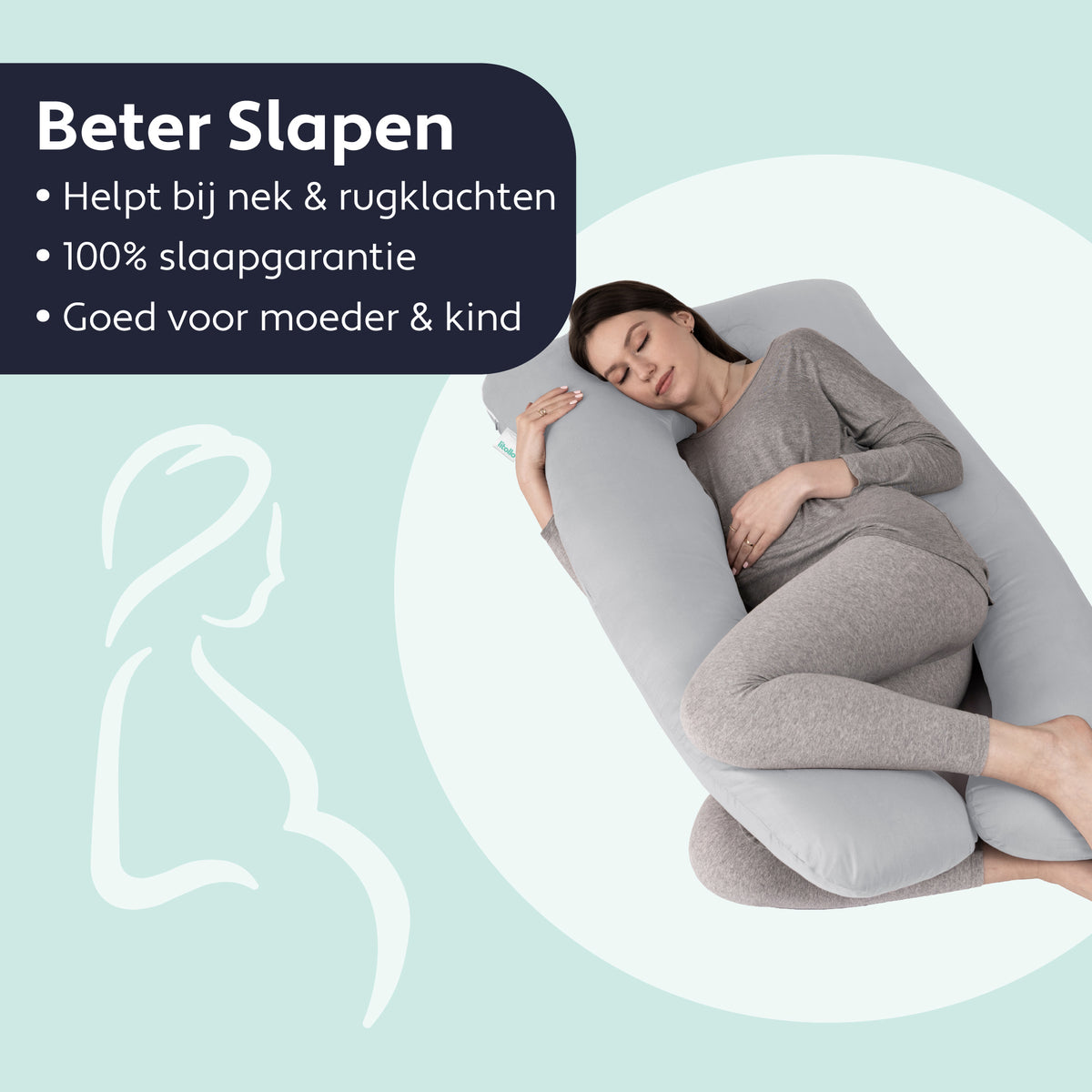 Litollo Zwangerschapskussen XXL - 280cm - Afneembare en Wasbare Hoes - Grijs