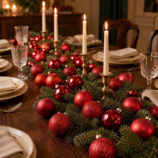 Mica Decorations Kerstballenset 42 Stuks - Kerstballen voor een Sterke Basis - Kerstversiering met Mat, Glans en Glitter - Piek in Meerdere Formaten - Ø7 cm - Rood