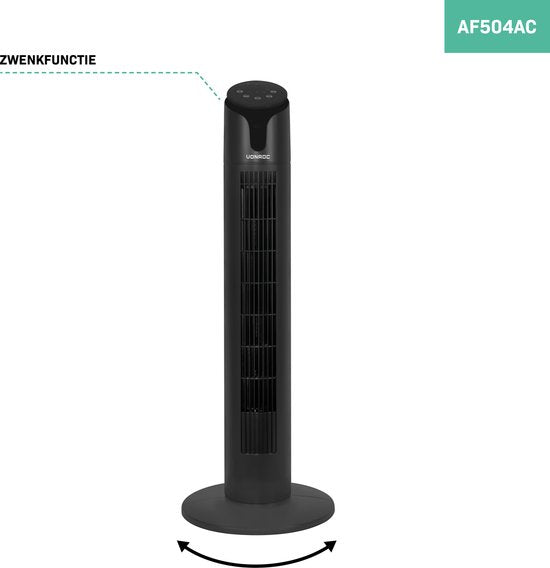 VONROC Luxe Ventilator - Torenventilator – hoogte 86 cm – Incl. afstandsbediening - 3 snelheden – zwenkfunctie - 15 uurs timer - zwart