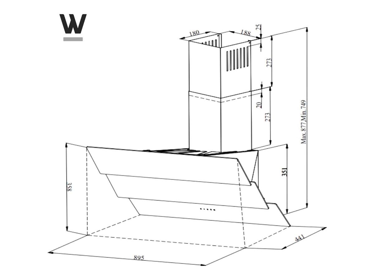Wiggo Schuine Afzuigkap - Triple Glas ECO Model - 90 cm - Zwart