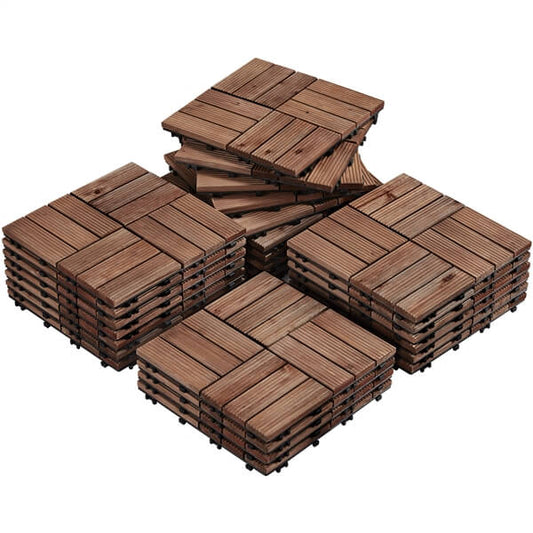 Yaheetech Set van 27 Houten Vlondertegels 30x30 cm – Sfeervol Bruin – Sparrenhout en Polypropyleen