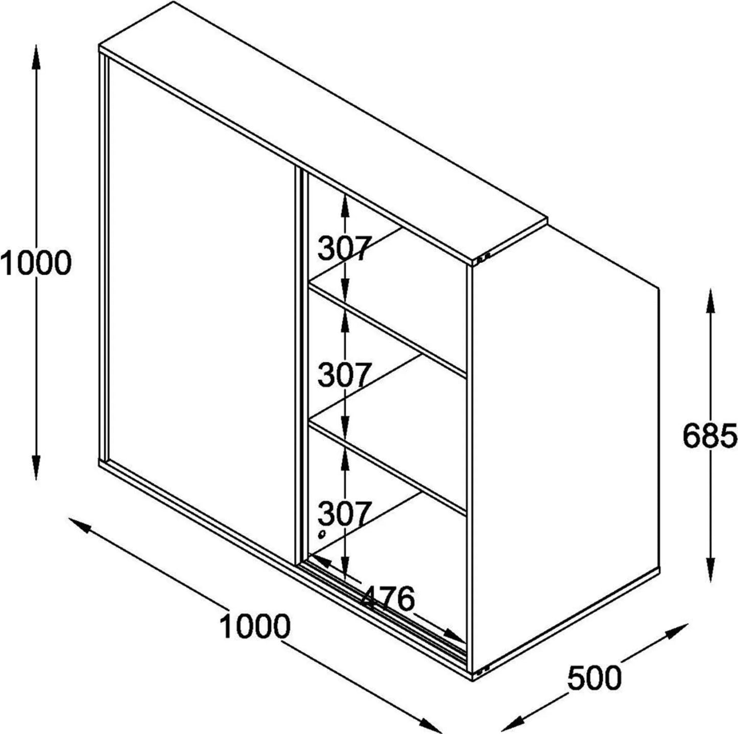 VDD schuine wandkast kledingkast - wit - 100x100x50 cm – schuifdeuren – planken en kledingstang