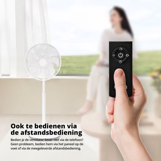 FlinQ Statiefventilator -  Stil  met 90° Draaibeweging - Bedienen met App of Afstandsbediening - Wit